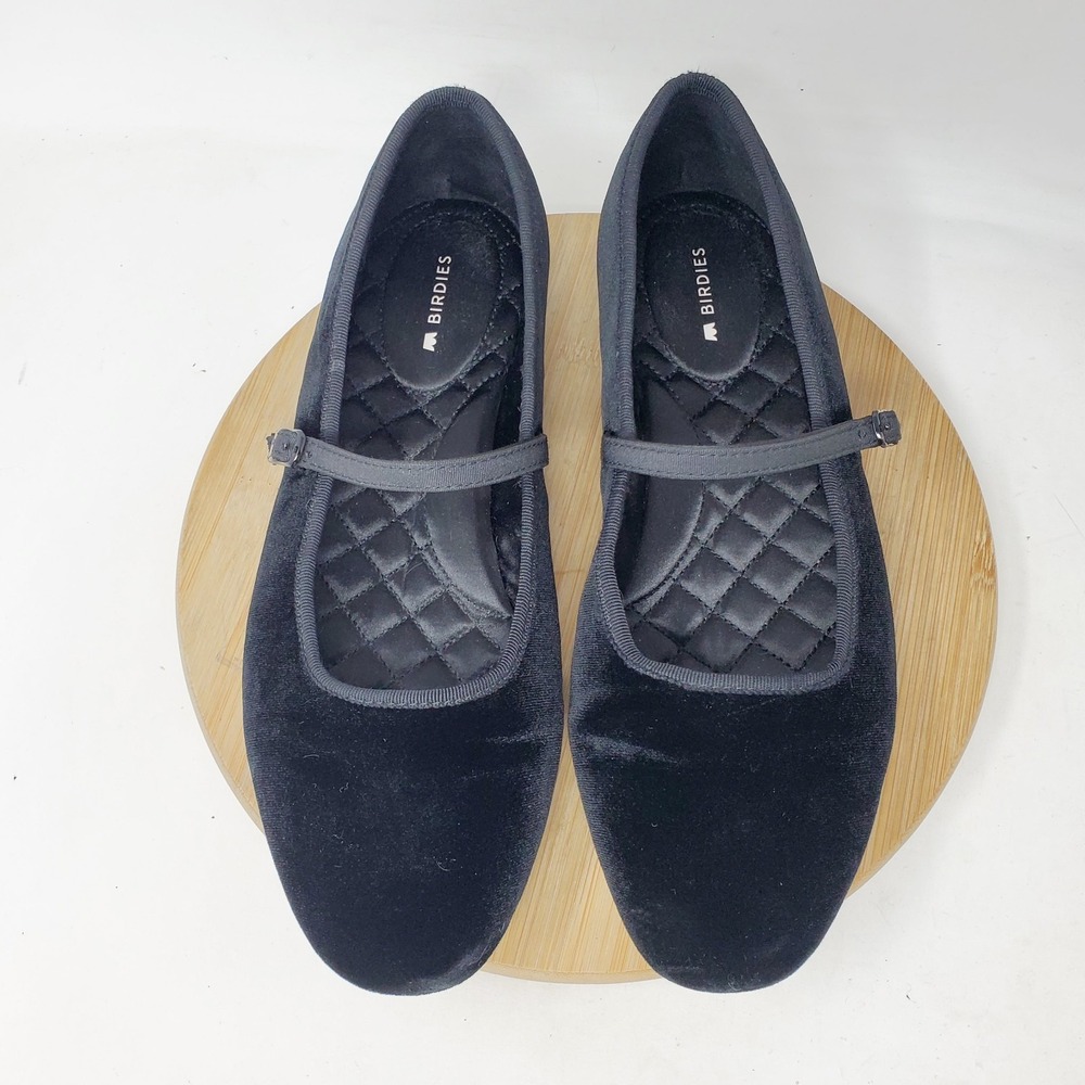 Birdies Hummingbird Mary Jane Flats Womens 7.5 Black Velvet Minimalist Shoes
